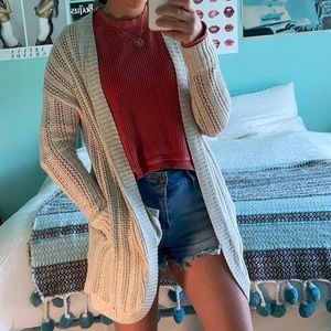 American Eagle Cream Long Knit Sweater